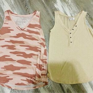 Maurices tank bundle Women's pink Camouflage and Beige lace buttoned Tank Tops